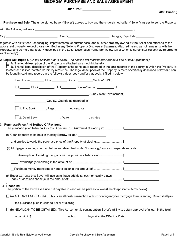 Georgia Purchase and Sale Agreement Form