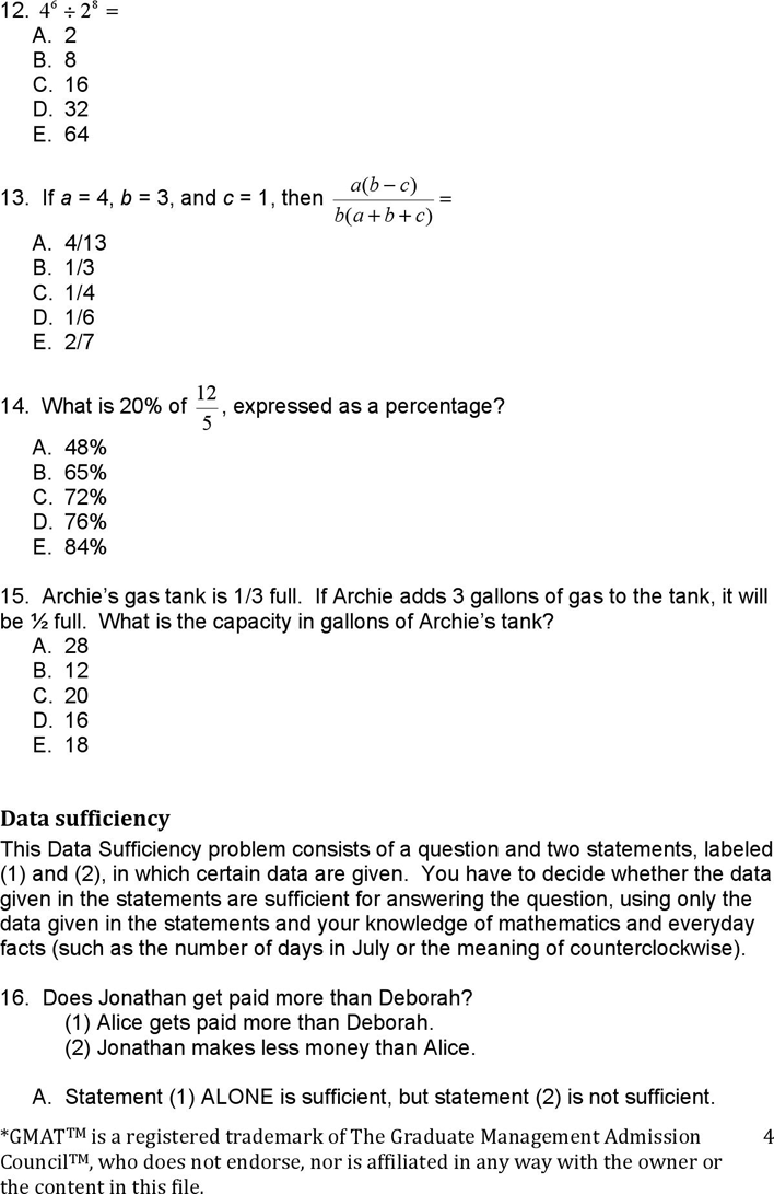 GMAT Sample Questions Template 1 Page 4