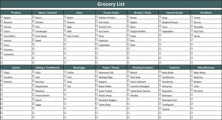 Grocery List Template 2