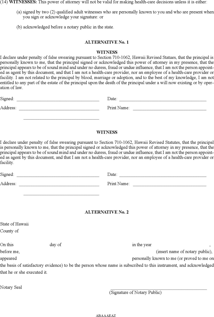 Hawaii Advance Health Care Directive Form 1 Page 4