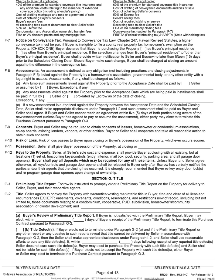 Hawaii Purchase Contract Form Page 4