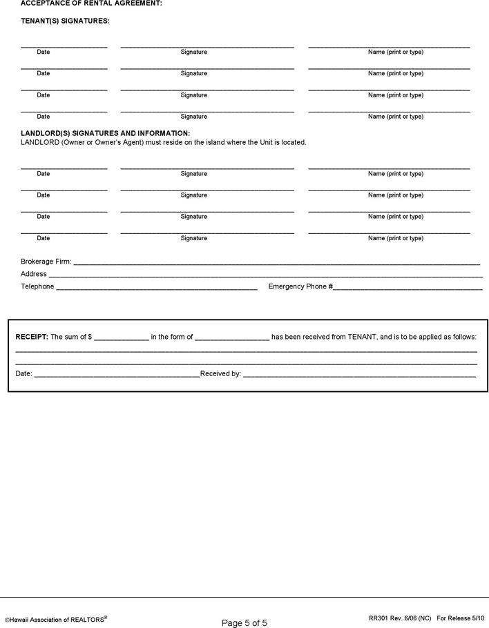 Hawaii Residential Lease Agreement Form Page 5