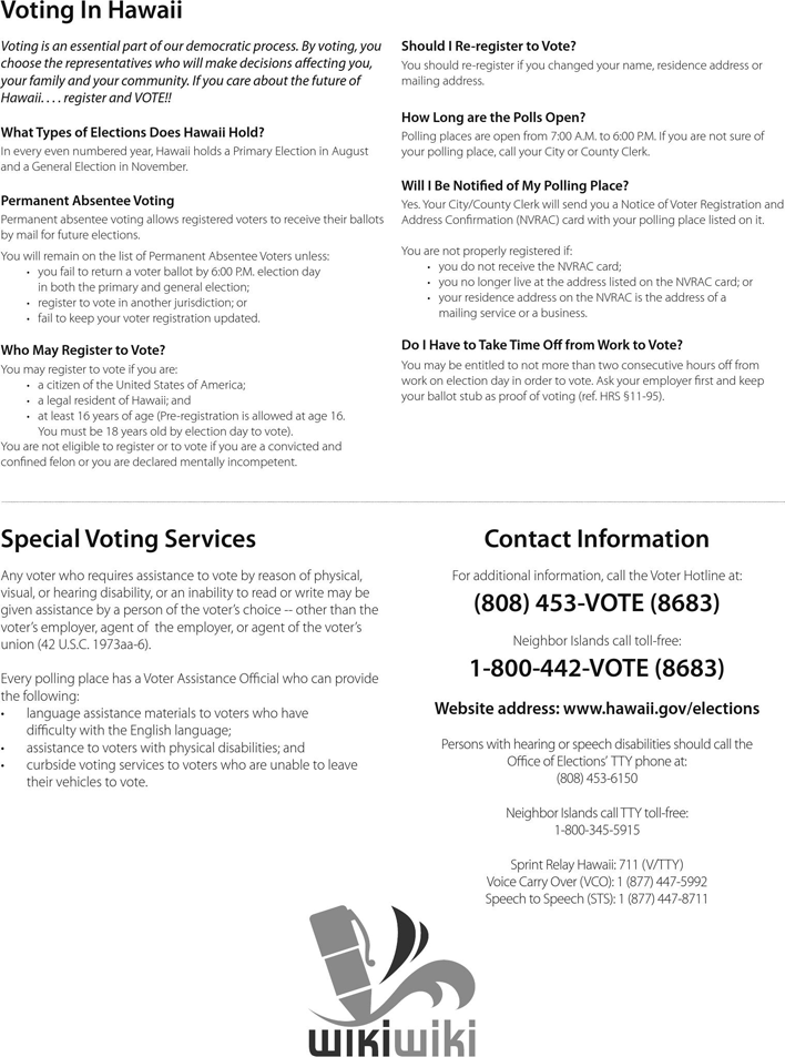 Hawaii Voter Registration & Permanent Absentee Form Page 2