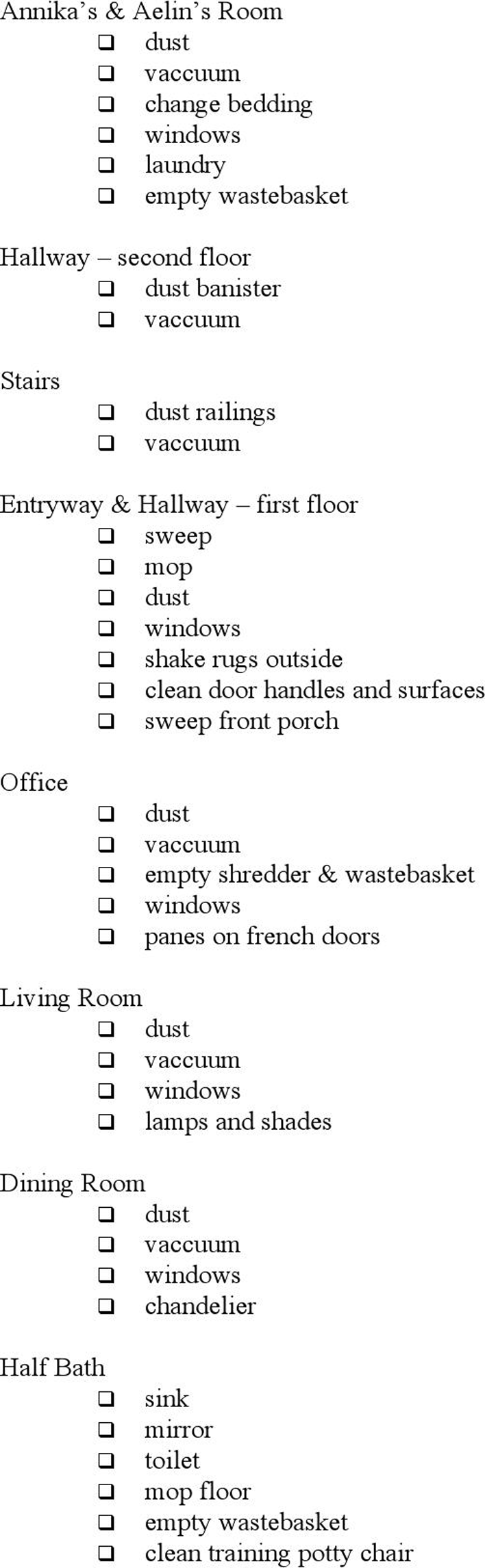 House Cleaning Checklist 1 Page 2