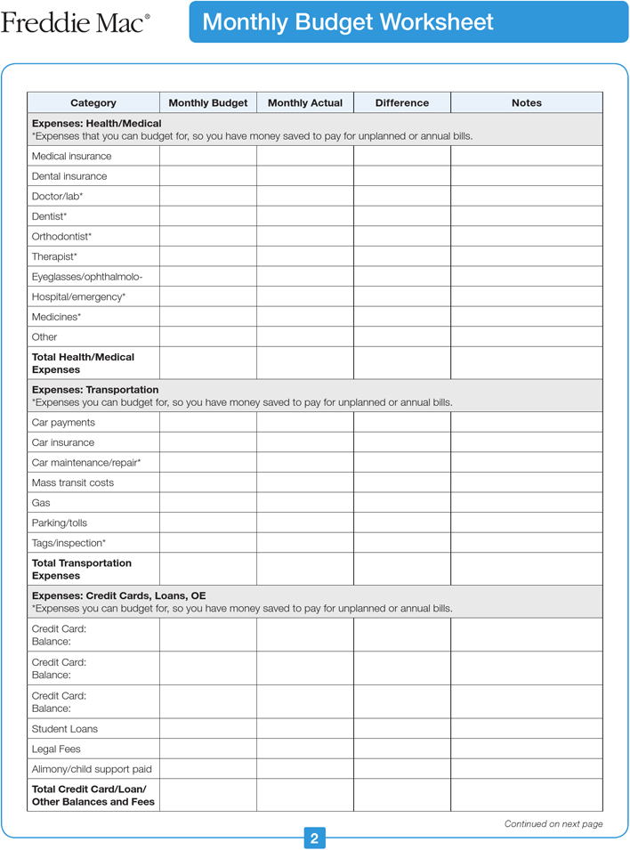 Household Budget Template 2 (Monthly) Page 2
