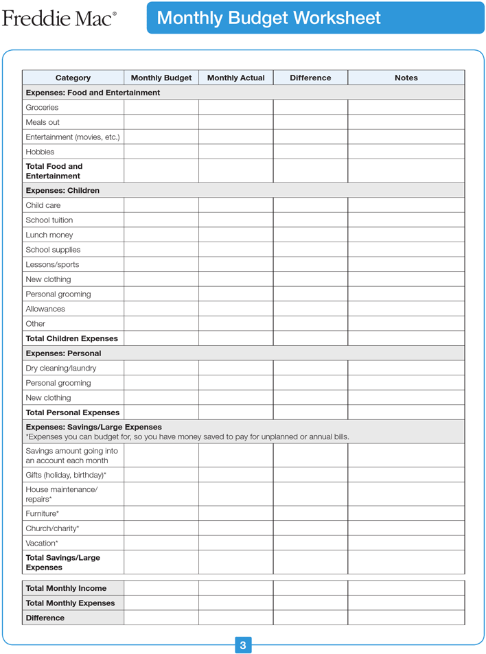 free template for monthly household budget