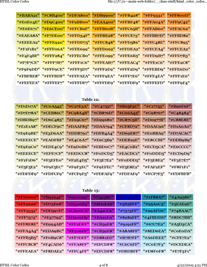 HTML Color Codes Page 4