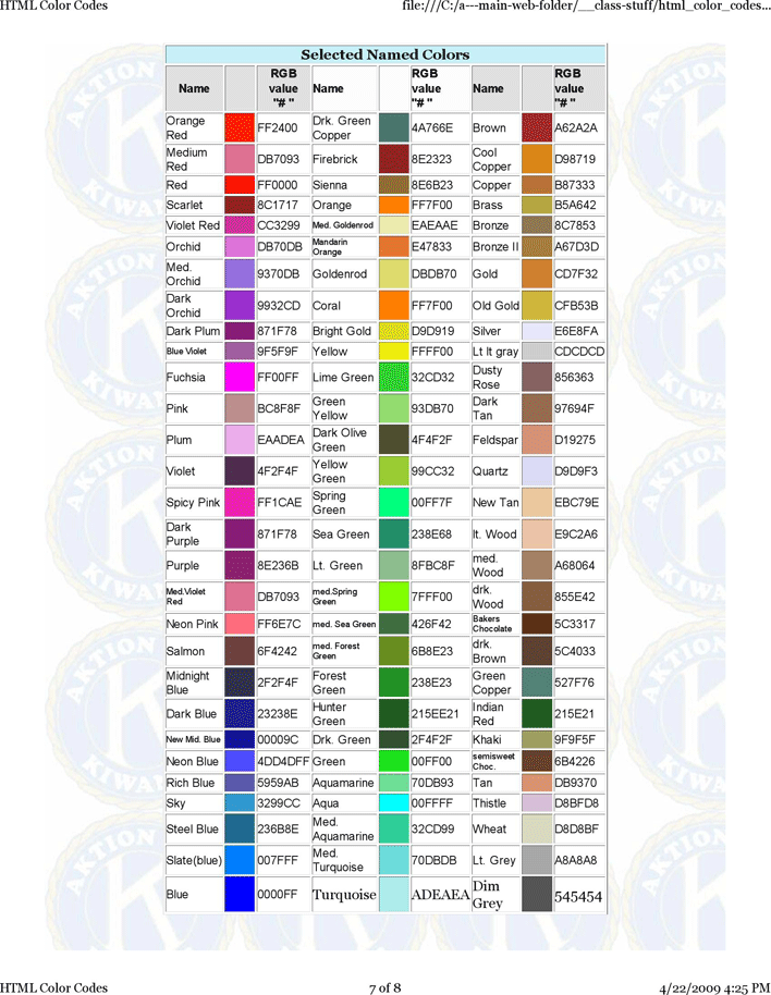 HTML Color Codes Page 7