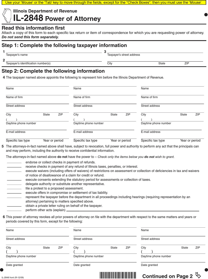 Free Illinois Tax Power of Attorney Form - PDF | 68KB | 2 Page(s)