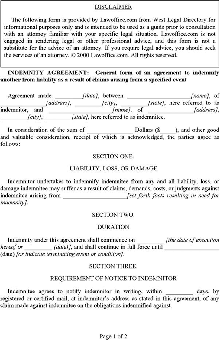 Indemnity Agreement Template 2656