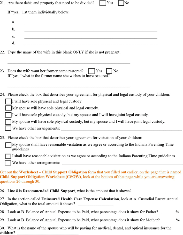 free indiana divorce form with children pdf 370kb 18 page s page 3