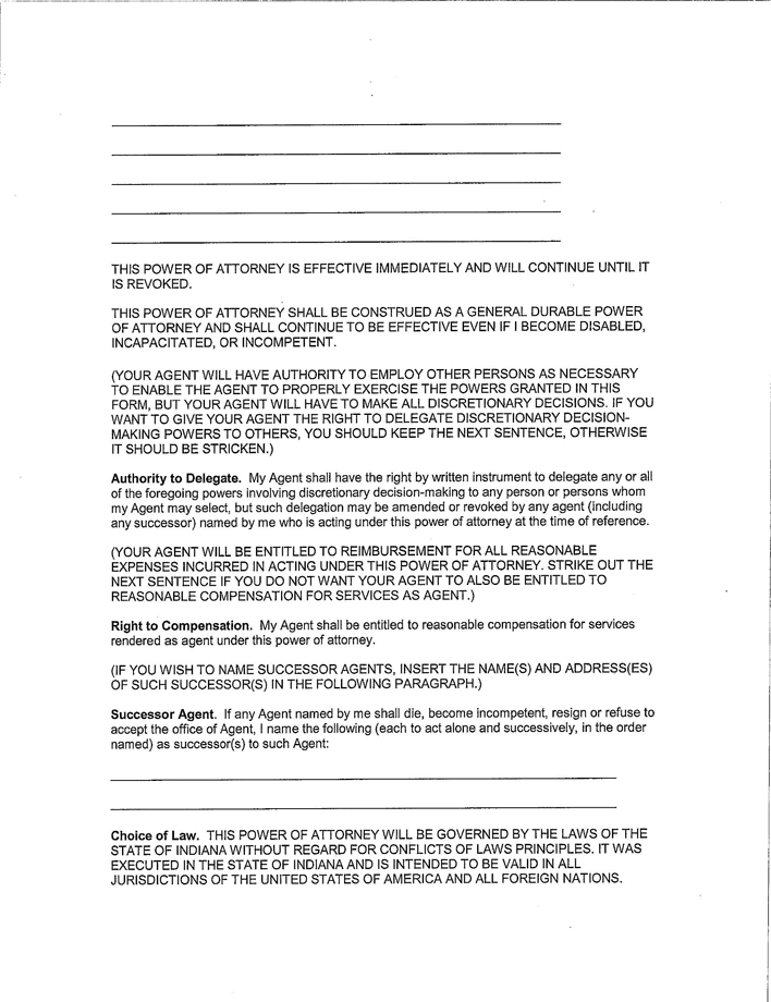 Indiana General Durable Power of Attorney Form Page 4