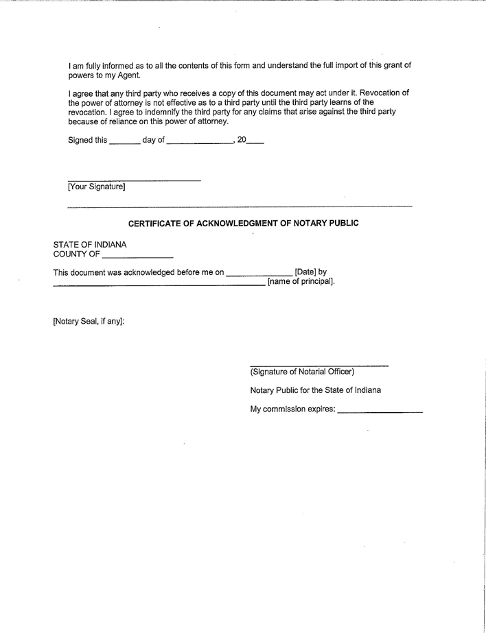 Indiana General Durable Power of Attorney Form Page 5