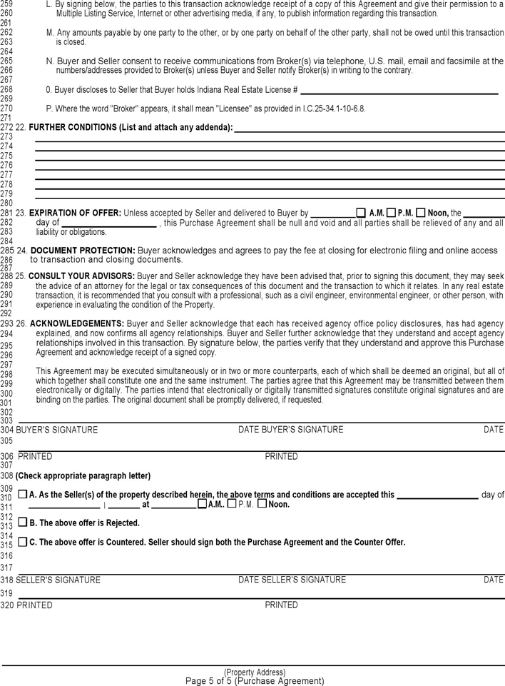 Indiana Purchase Agreement (Improved Property) Form Page 5