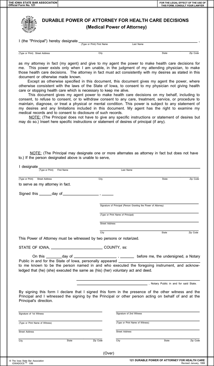 Free Iowa Durable Health Care Power Of Attorney Form PDF 22KB 2 