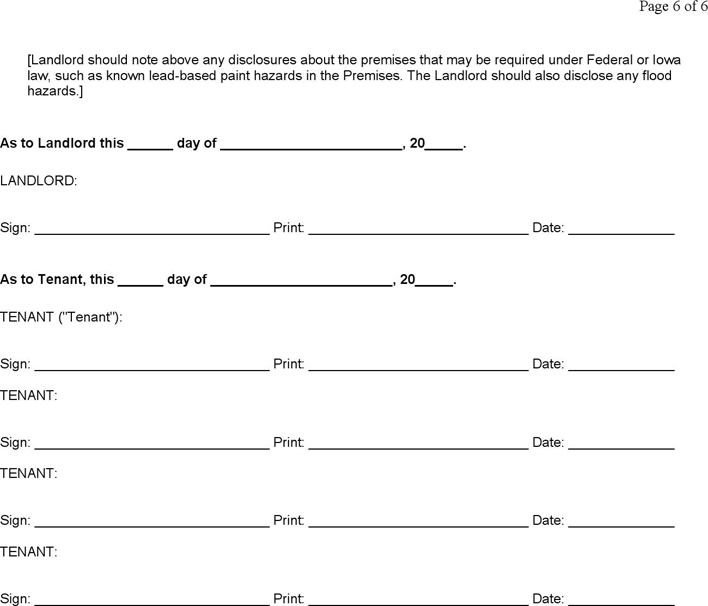 Iowa Residential Lease Agreement Form Page 6