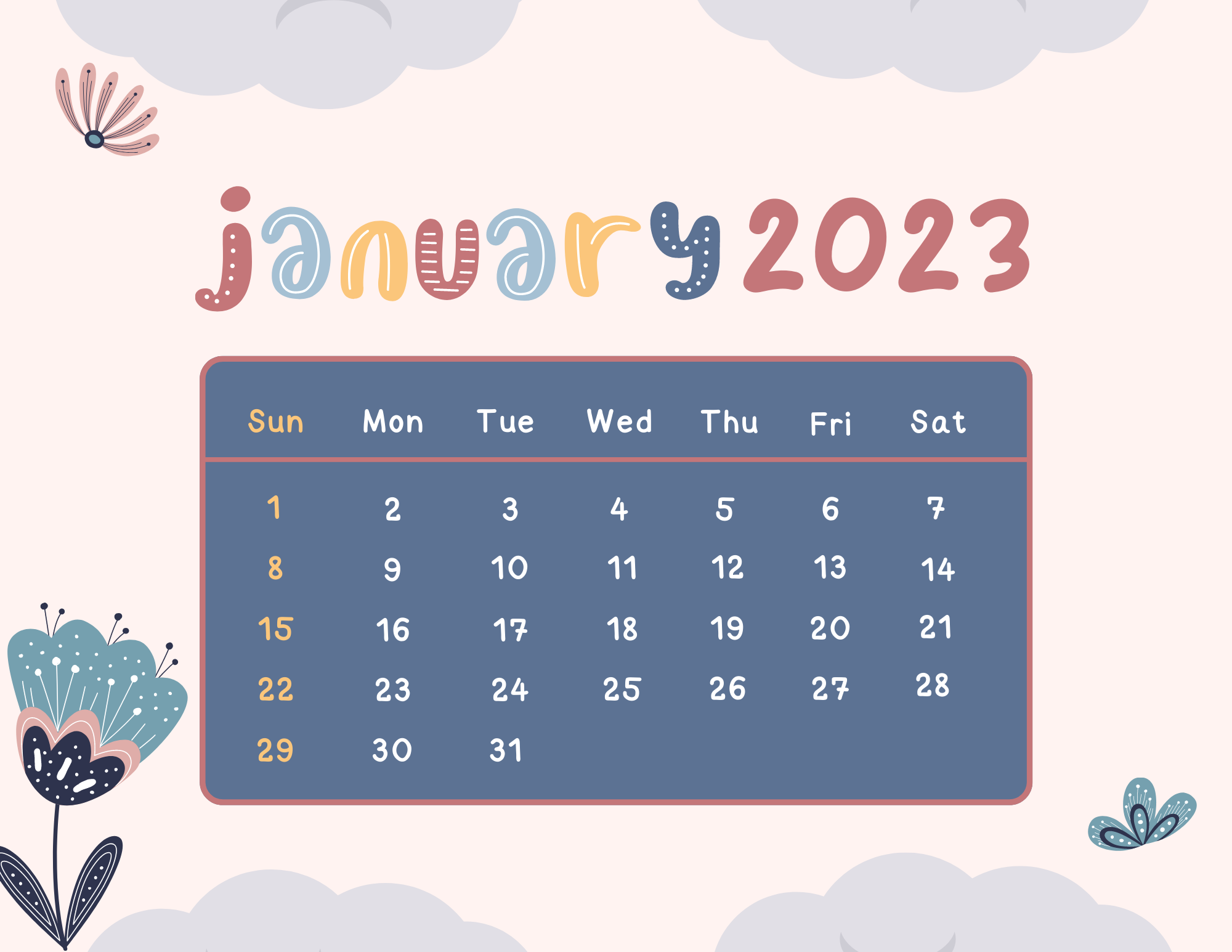January 2024 Calendar Template Free Word
