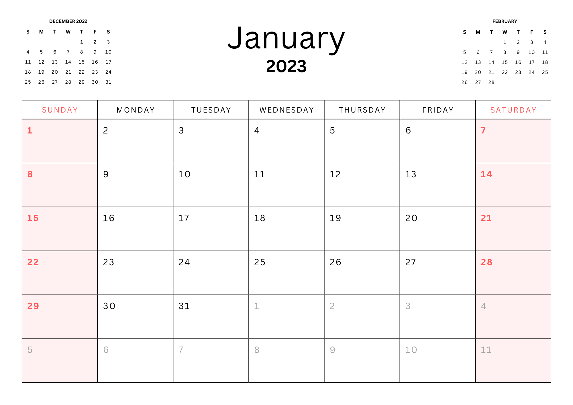 January 2023 Calendar - Template Free Download | Speedy Template