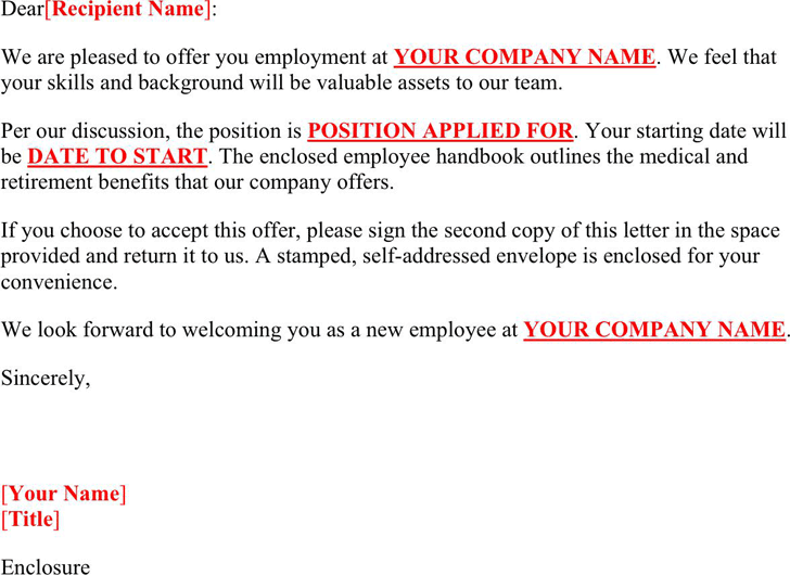 Job Offer Letter Sample 2