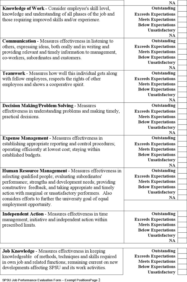 Job Performance Evaluation Form Page 2