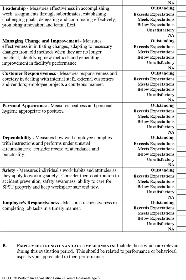 Job Performance Evaluation Form Page 3
