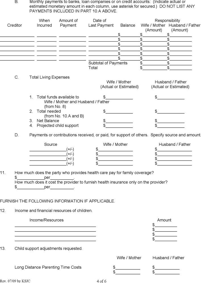 Kansas Domestic Relations Affidavit Form Page 4