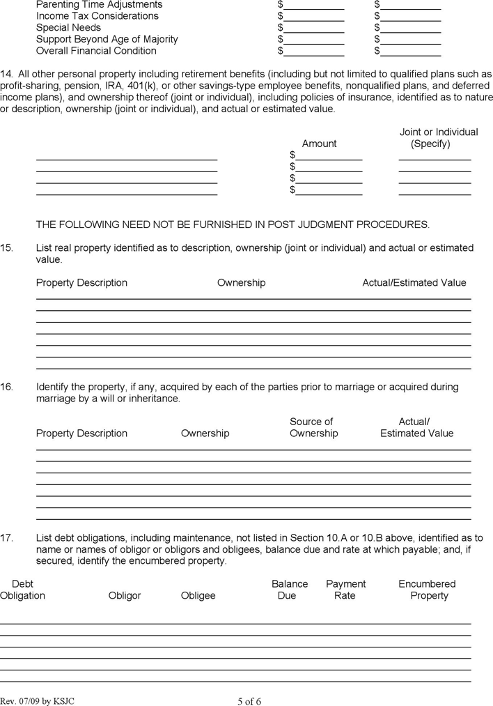 Kansas Domestic Relations Affidavit Form Page 5