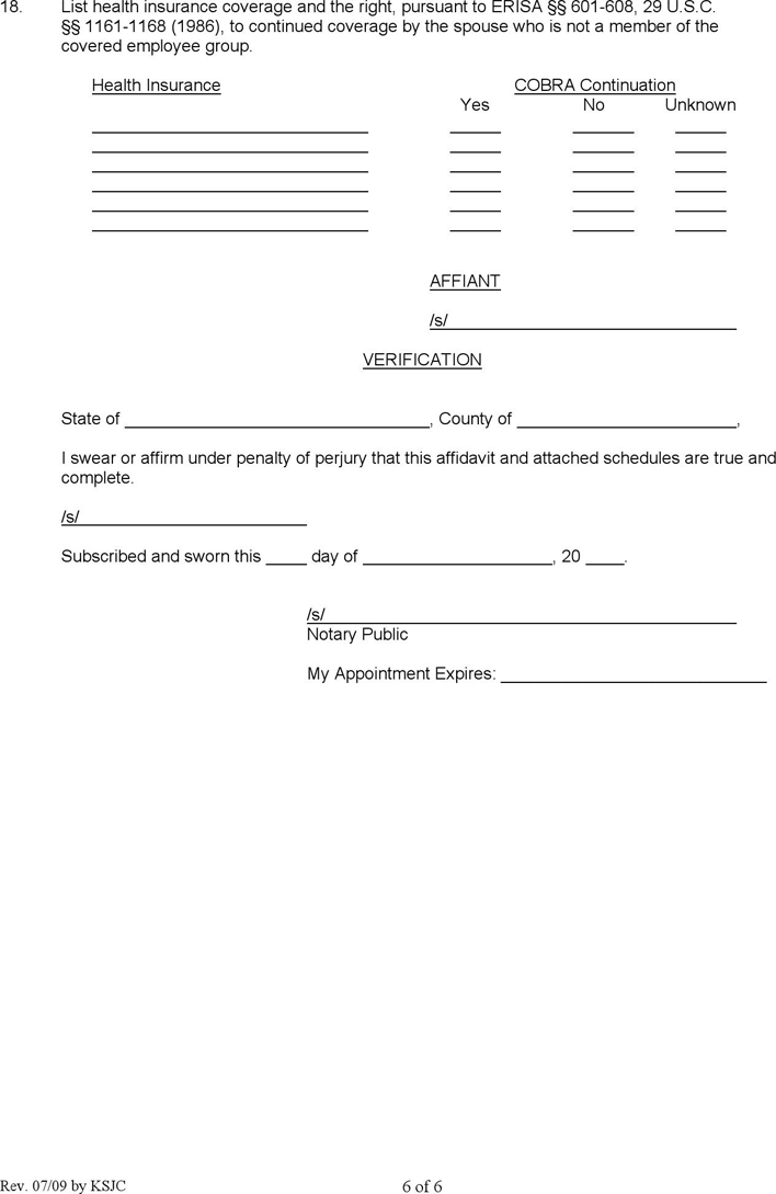 Kansas Domestic Relations Affidavit Form Page 6