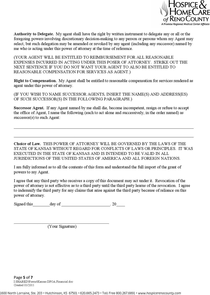 Kansas General Durable Power of Attorney Form Page 5