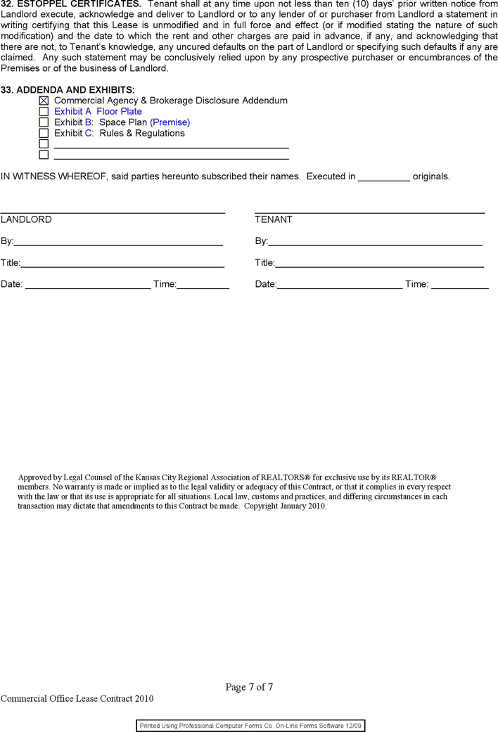 Kansas Office Lease Agreement Page 7