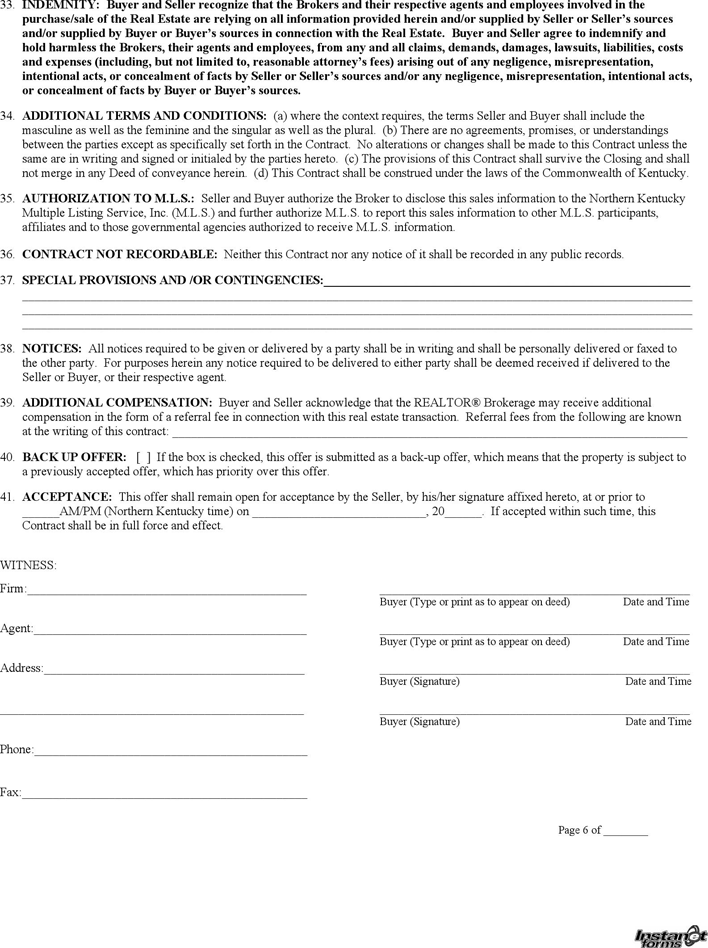 Kentucky Contract to Purchase Form Page 6