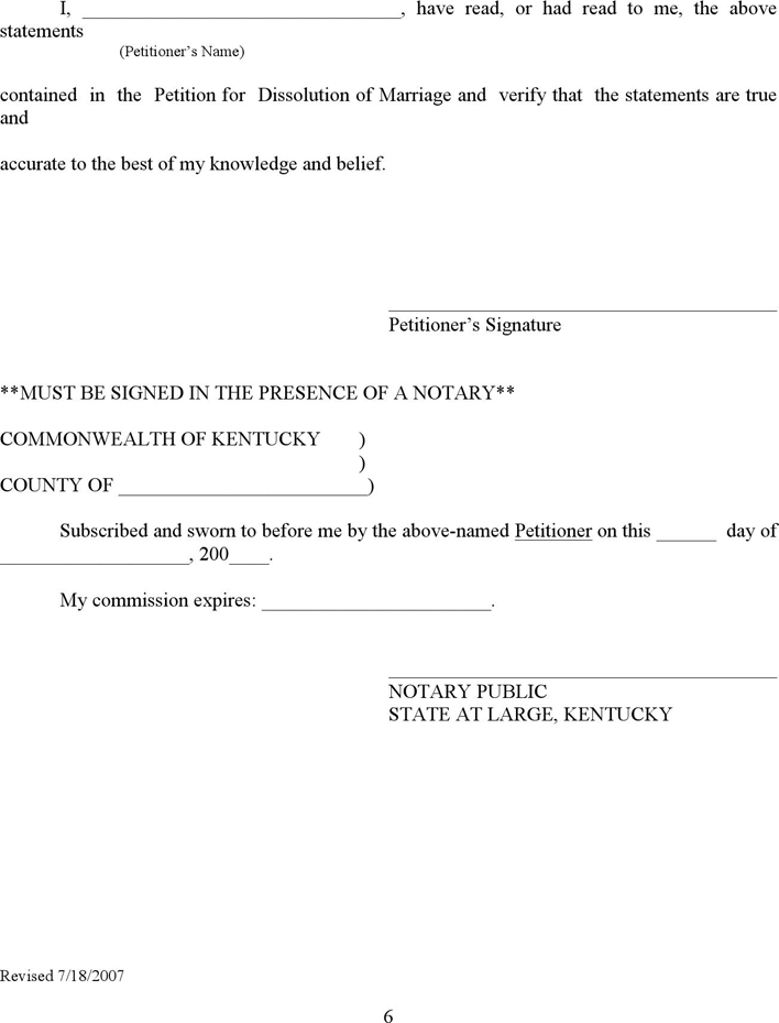 Kentucky Divorce Form Page 6