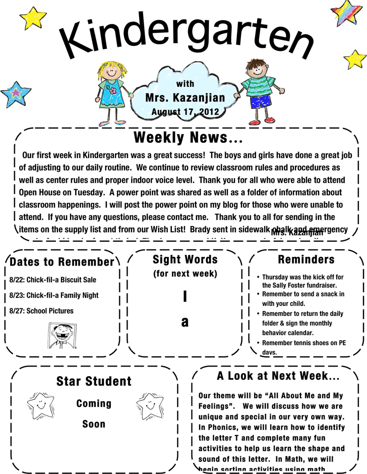 weekly newsletter for preschool parents