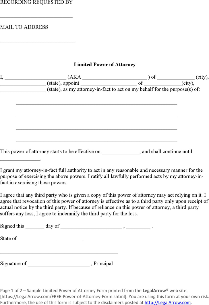 Free Limited Power of Attorney Form - PDF | 64KB | 2 Page(s)