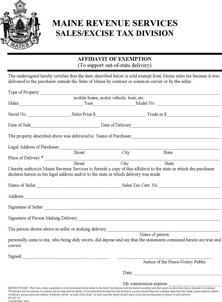 Free Maine Affidavit of Exemption Form pdf 29KB 1 Page(s)