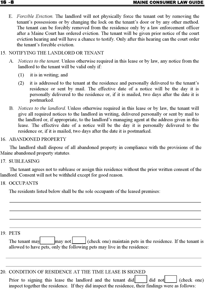 Maine Residential Lease Agreement Form Page 6