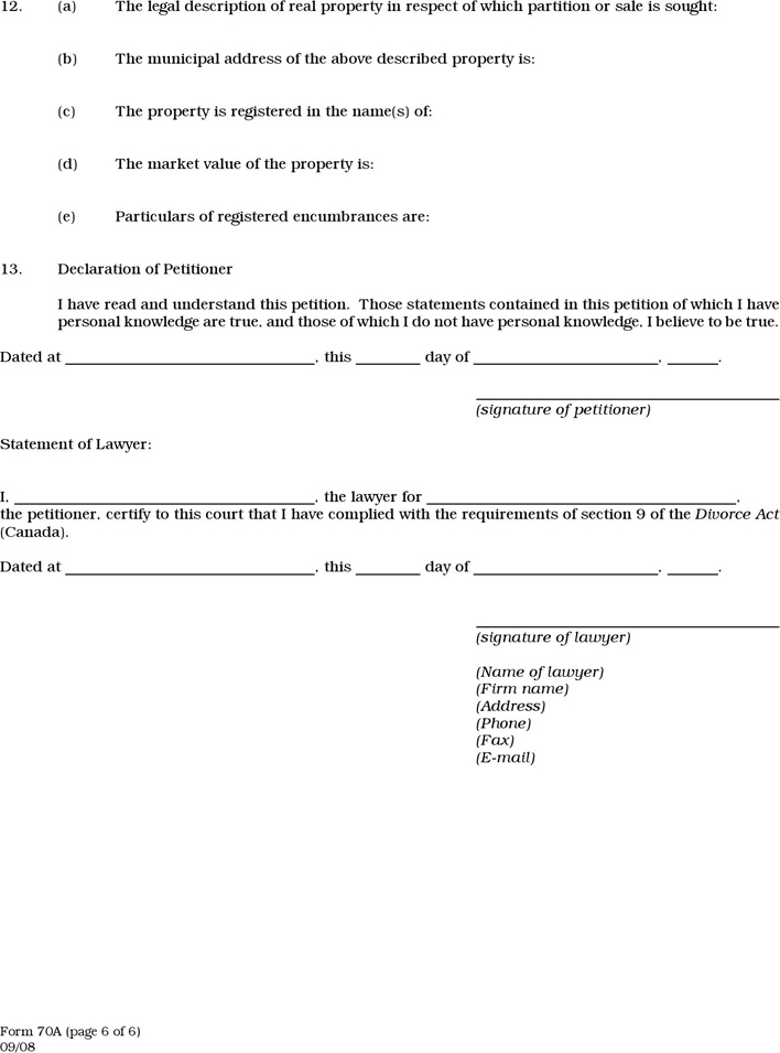 Manitoba Petition for Divorce Form Page 6