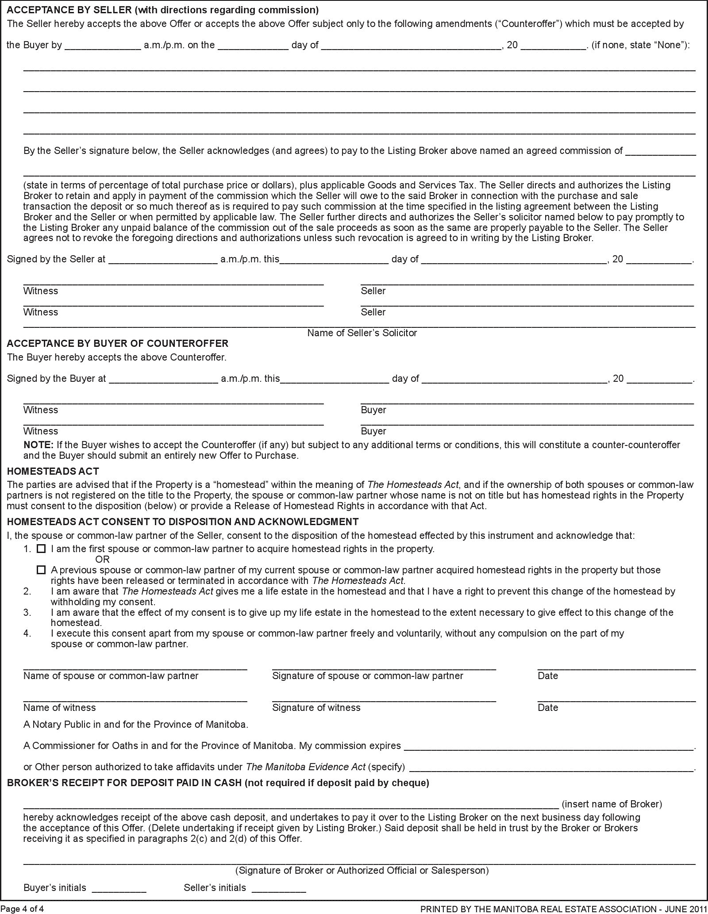 Manitoba Residential Form of Offer to Purchase 1 Page 4