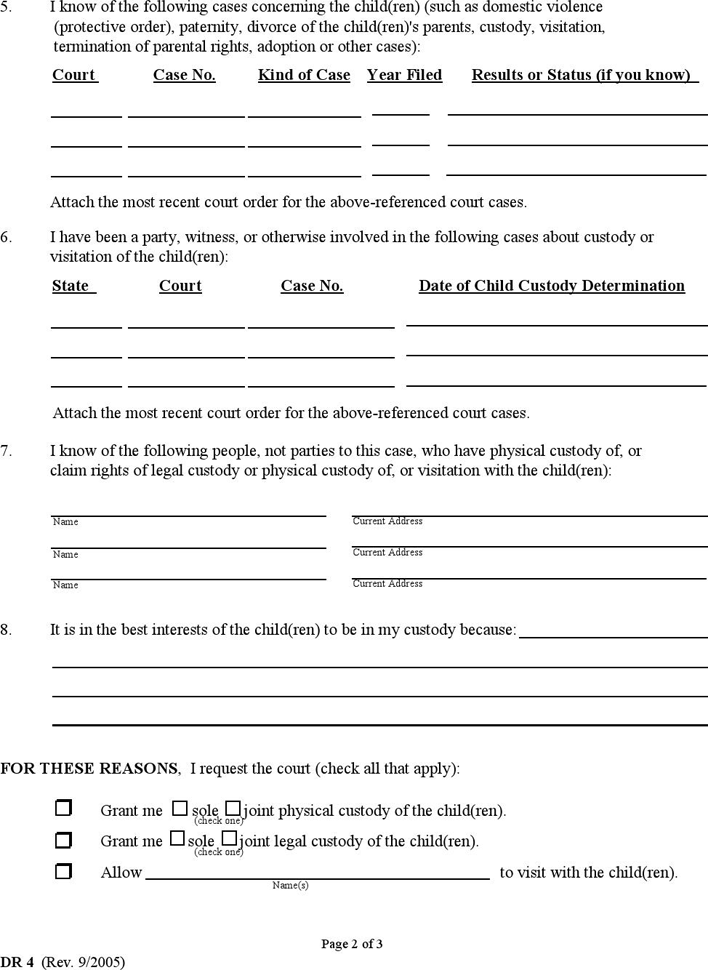 Maryland Child Custody Form Page 2