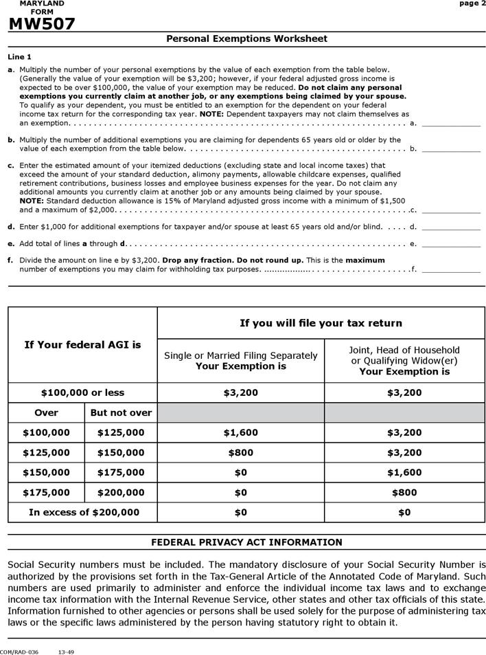 Free Maryland Form MW 50 PDF 609KB 2 Page(s) Page 2