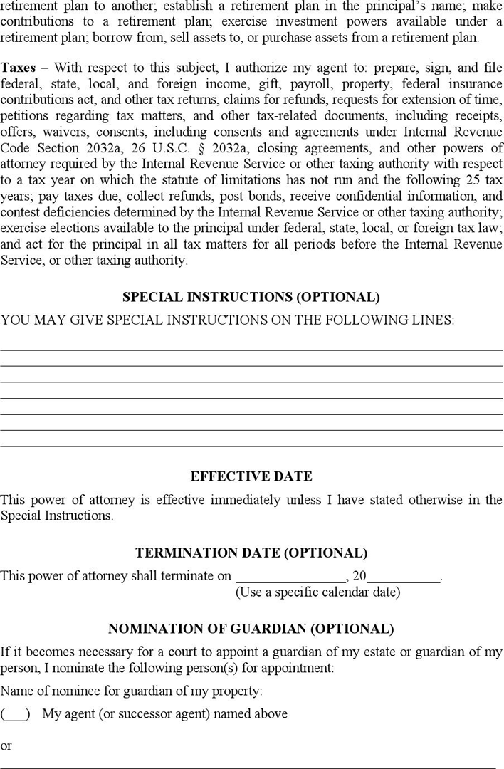 Maryland Statutory Personal Financial Power of Attorney Form Page 5