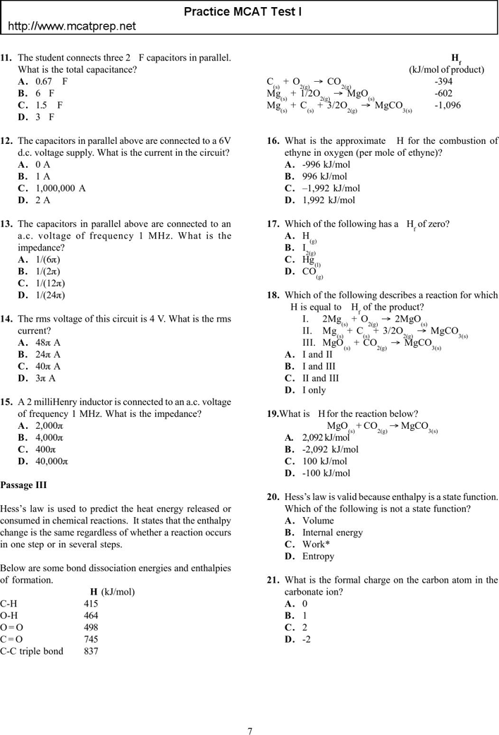MCAT Sample Questions Template 1 Page 7