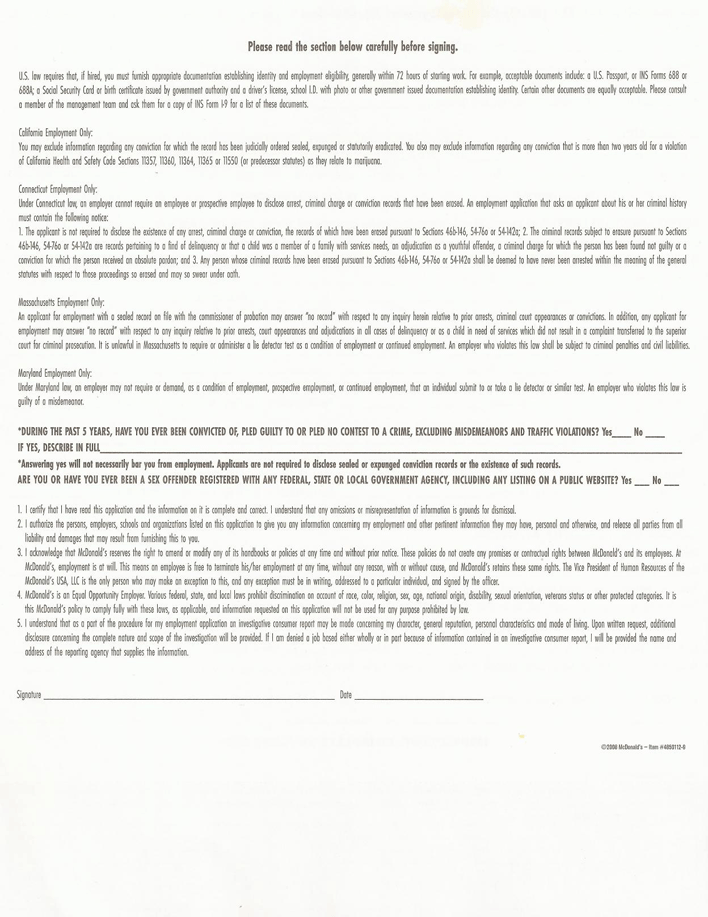 McDonalds Application Form Page 4