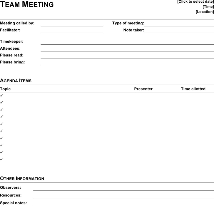Free Meeting Agenda Template - dotx | 50KB | 1 Page(s)