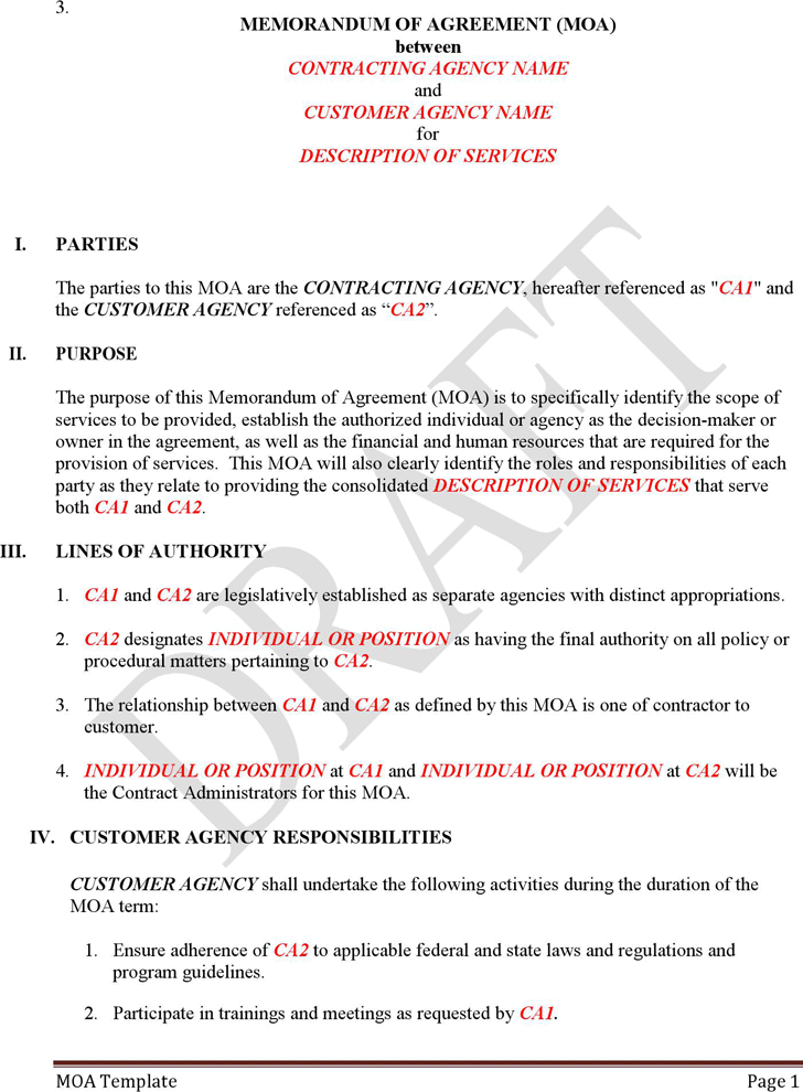 Free Memorandum of Agreement (MOA) PDF 151KB 6 Page(s)