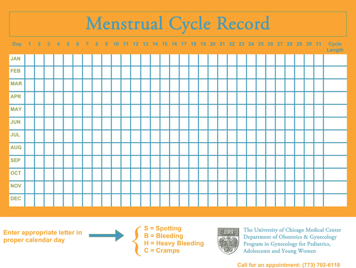Printable Menstrual Cycle Calendar