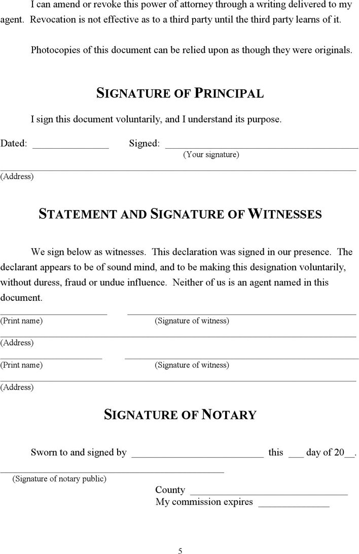 Michigan Durable Power of Attorney for Finances Form Page 5