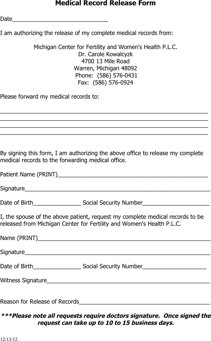Free Michigan Medical Records Release Form PDF 11KB 1 Page(s)