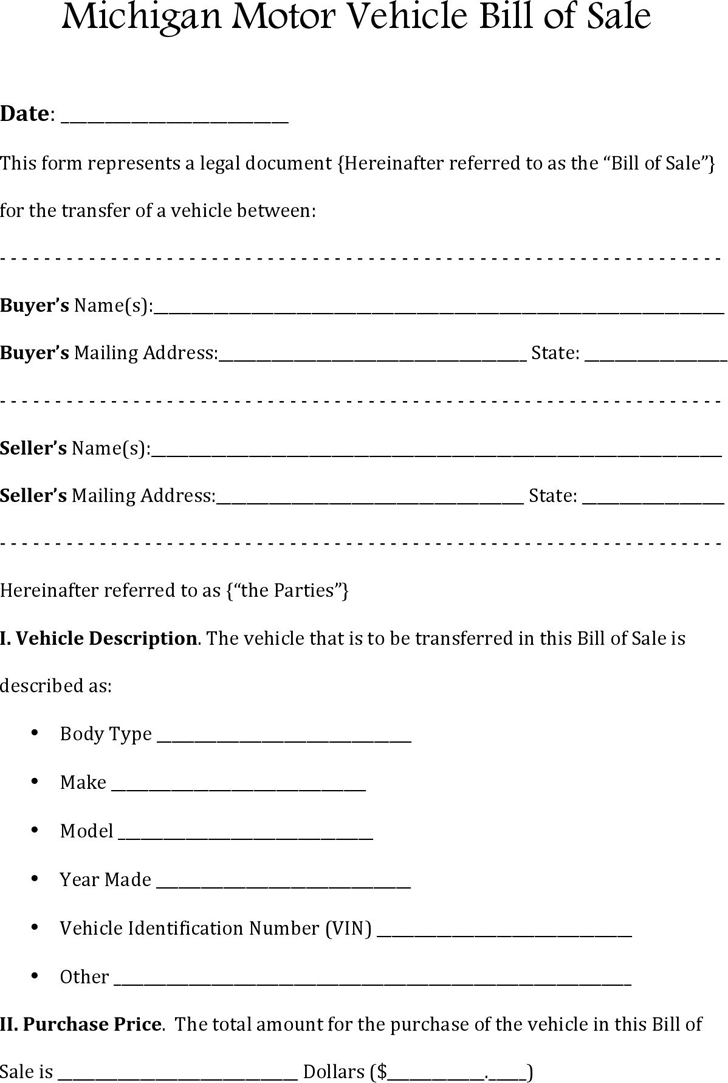 free michigan motor vehicle bill of sale pdf 409kb 4 page s