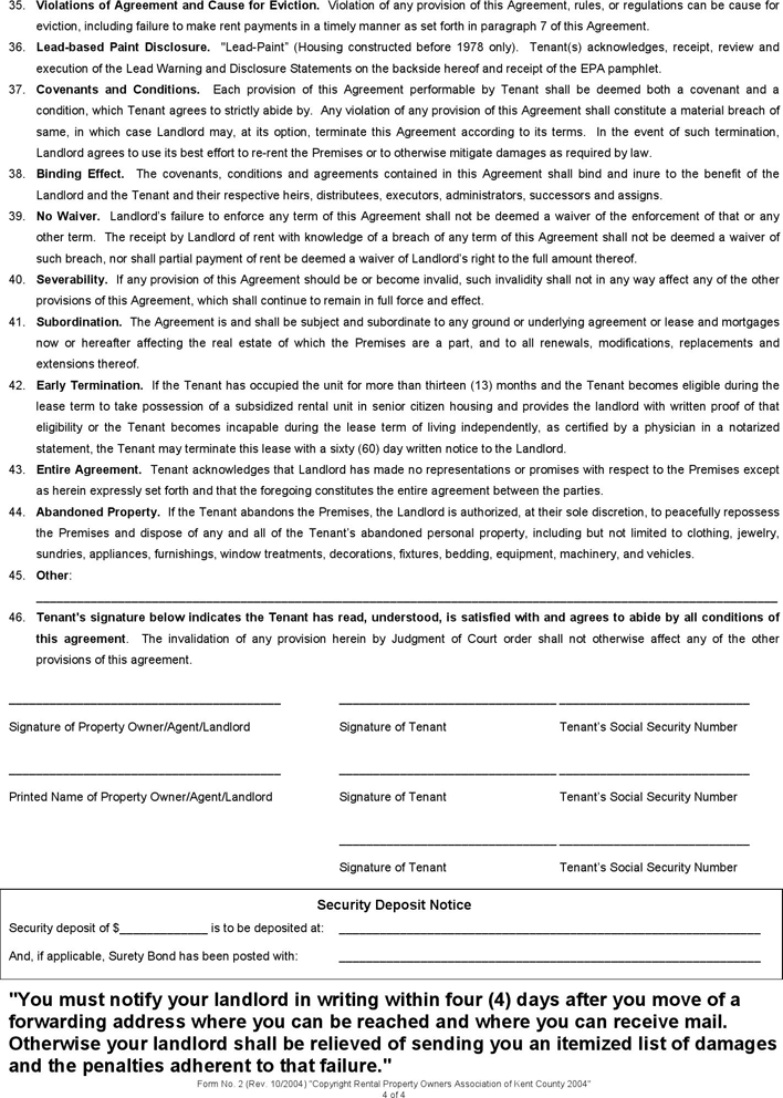 Michigan Standard Lease Agreement Form Page 4